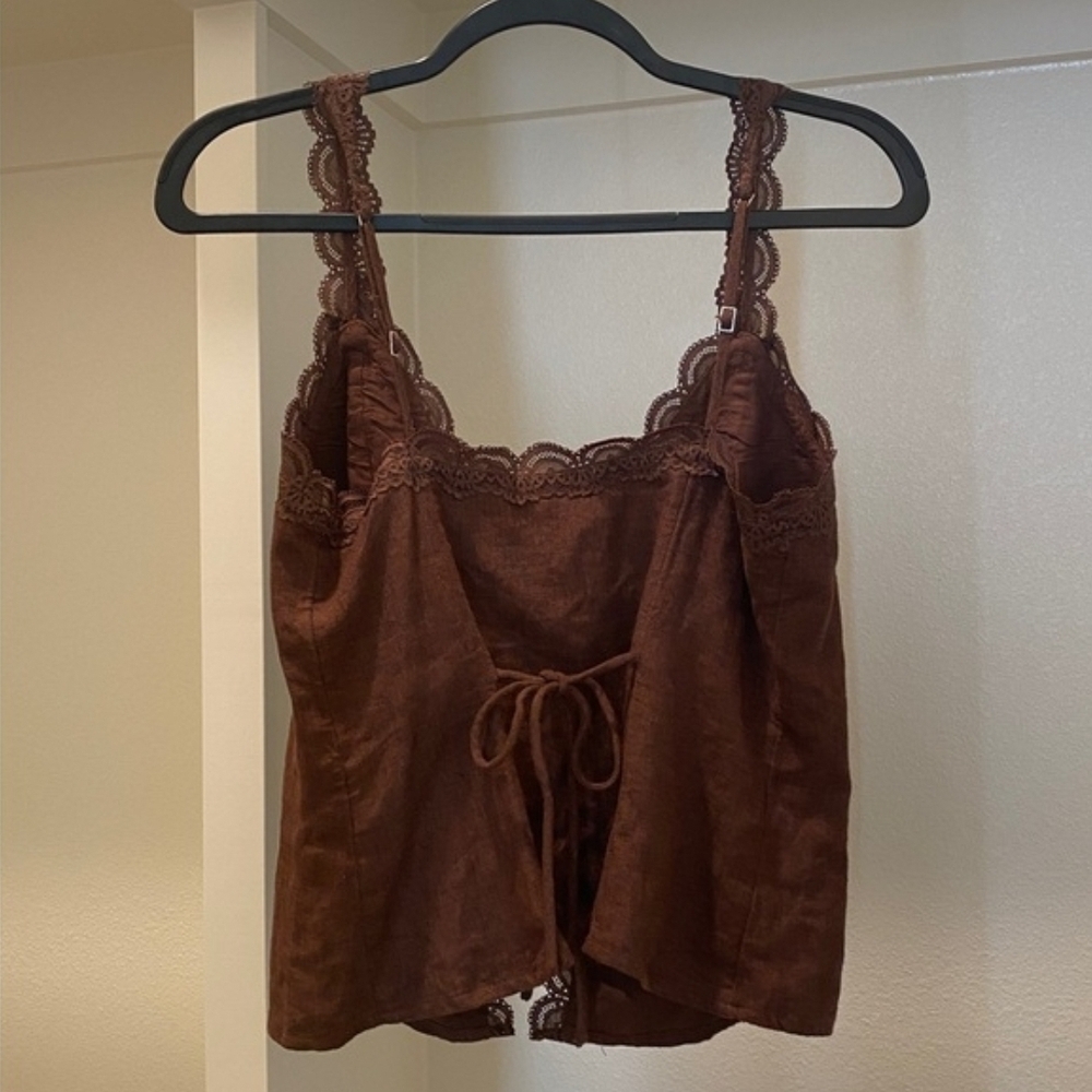 Abercrombie & Fitch Brown Lace-Trim Tie-Front Tank - Picture 6 of 6